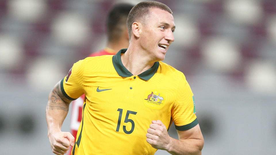 Seen here, Mitch Duke in action for the Socceroos in World Cup qualifying.