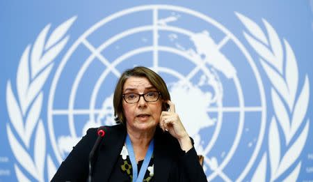 FILE PHOTO: Catherine Marchi-Uhel of France, newly-appointed head of the International, Impartial and Independent Mechanism (IIIM) attends a news conference on Syria crimes at the United Nations in Geneva, Switzerland September 5, 2017. REUTERS/Denis Balibouse