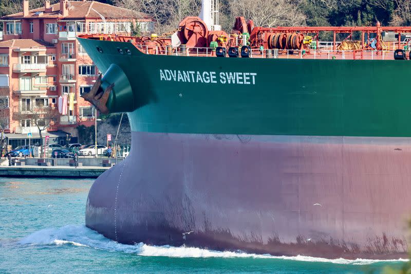 FILE PHOTO: Marshall Islands-flagged oil tanker Advantage Sweet at Marmara sea near Istanbul