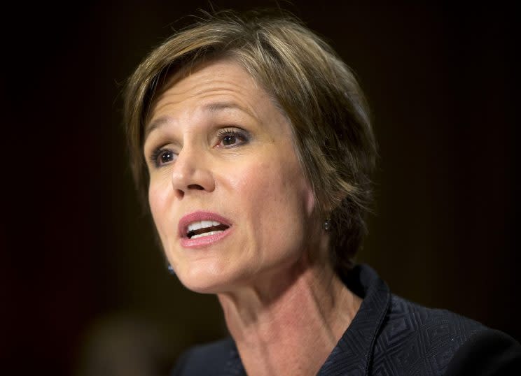 Yates testifies before the Senate Judiciary Committee during her confirmation hearing, March 2015.