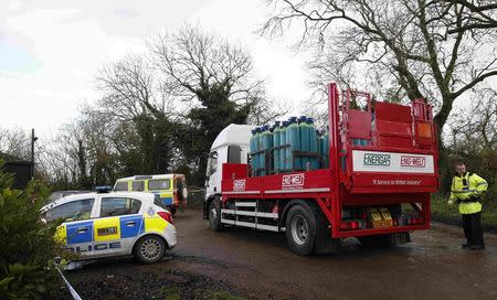 A lorry carrying gas cylinders arrives at a duck farm in Nafferton, northern England November 17, 2014. REUTERS/Phil Noble