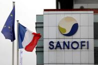 FILE PHOTO: The logo of Sanofi is seen at the company's research and production centre in Vitry-sur-Seine,
