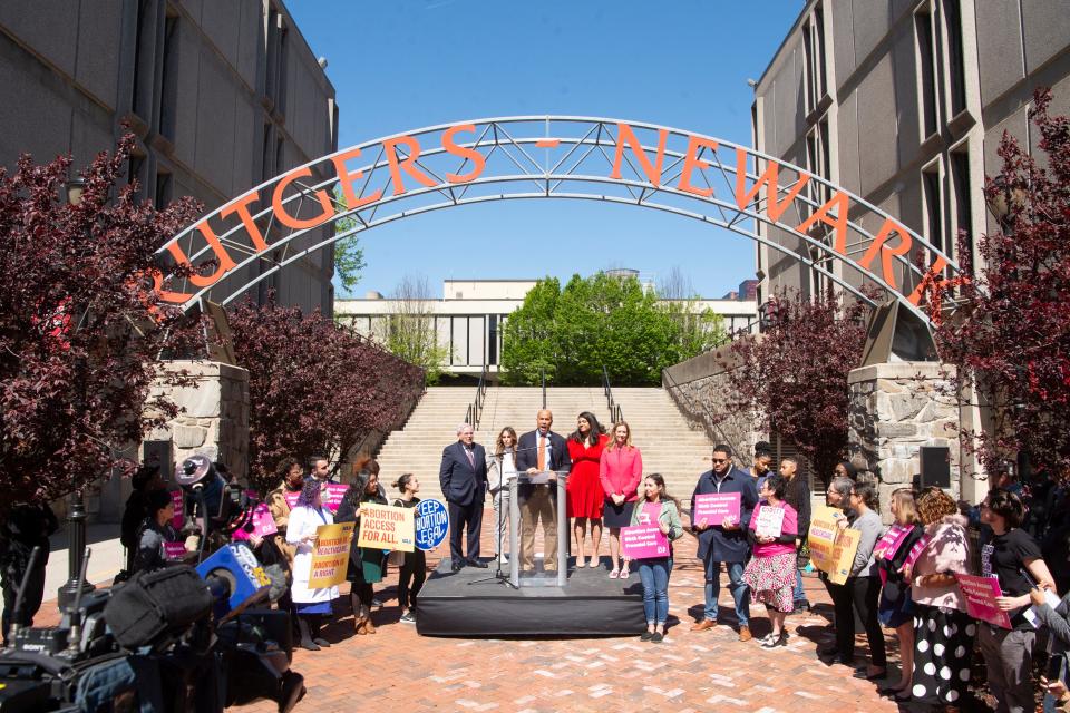 A pro-Roe rally brought lawmakers and abortion rights activists to the Rutgers-Newark campus on Monday, May 9, 2022.