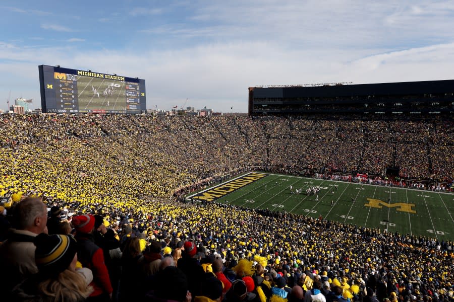 ANN ARBOR, MICHIGAN – NOVEMBER 25: Fans watch during the first quarter in the game between the Ohio State Buckeyes and the Michigan Wolverines at Michigan Stadium on November 25, 2023 in Ann Arbor, Michigan. (Photo by Ezra Shaw/Getty Images)