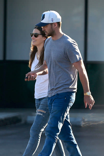 Parenthood looks good on Jessica Biel and Justin Timberlake. The notoriously private couple was spotted visiting a veterinarian in Woodland Hills, California, on Wednesday, their first post-baby sighting together since Jessica gave birth to their adorable son, Silas Randall, in April. And it appears 33-year-old Jessica had no problem getting her pre-baby body back. The former <em>7th Heaven </em>actress looked slim in ripped-up skinny jeans and a white t-shirt, next to her similarly casually dressed hubby. <strong>WATCH: 9 of the Cutest Things Justin Timberlake's Ever Said About Jessica Biel</strong> AKM/GSI Aside from a Jessica spotting in Los Angeles in May, the new parents have largely kept under the radar, although 34-year-old Justin has proudly showed fans glimpses of their son on Instagram. In April, the "Mirrors" singer shared this picture of Jessica cradling Silas, who's sporting a Memphis Grizzlies shirt. Justin hails from Memphis, and is a part owner of the NBA team. Justin also induced plenty of "Awwwws" on Father's Day, with this picture of him holding Silas in a super cute "I <span>PHOTOS: Surprise! Justin Timberlake Performs at Wedding of Jessica Biel's Friend and It's Amazing In March, Justin teared-up thanking his wife at the iHeartRadio Music Awards. Watch the sweet moment below.</span>