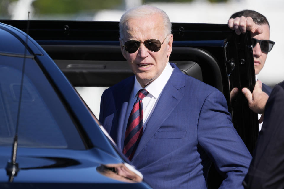 President Joe Biden turns as reporters ask questions as he arrives at Seattle-Tacoma International Airport, Friday, May 10, 2024, in SeaTac, Wash. (AP Photo/Alex Brandon)