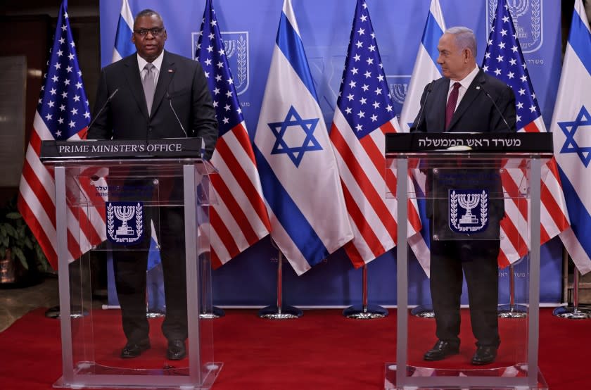 U.S. Defense Secretary Lloyd Austin and Israeli Prime Minister Benjamin Netanyahu in Jerusalem.