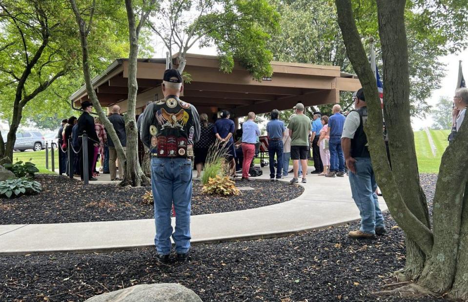 Dozens of people attended the funeral of local Marine veteran James Brooks at the Dayton National Cemetery Thursday. Brooks died at the Dayton VA recently, but had no known family members. (Xavier Hershovitz/Staff)