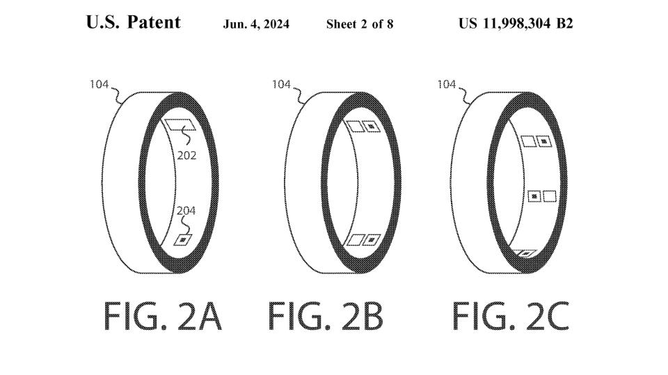 A Fitbit patent figure showing various smart ring sensors.