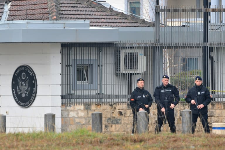 No damage was visible from outside the embassy but police said the grenade left a crater in the courtyard