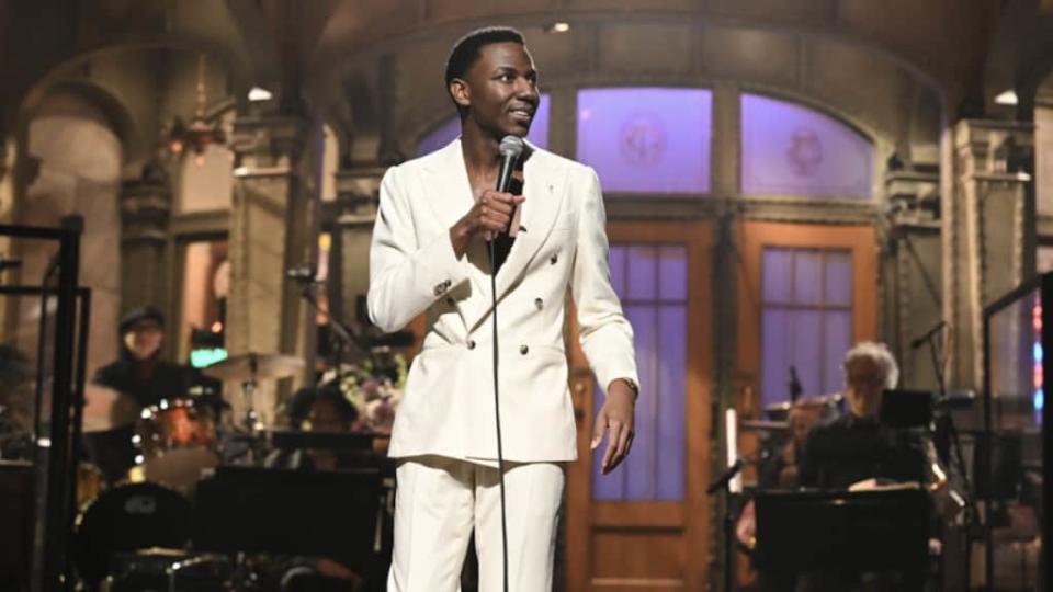 “Saturday Night Live” host Jerrod Carmichael during the monologue on Saturday, April 2, 2022. (Will Heath/NBC)