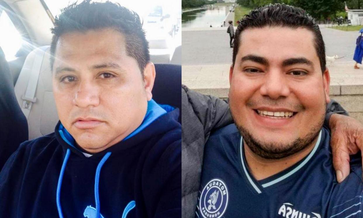 <span>Miguel Luna, left, and Maynor Yassir Suazo Sandoval, two of the people missing after bridge collapse.</span><span>Photograph: via Facebook</span>