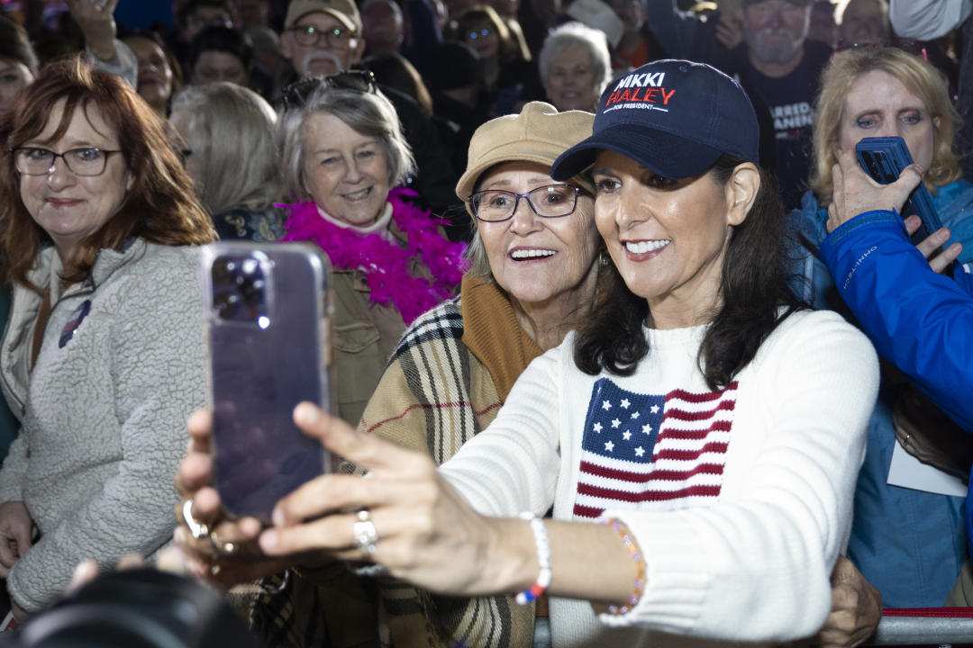 Nikki Haley greets supporters at an event in Mt. Pleasant, S.C.