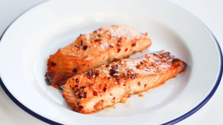 chili honey salmon on plate