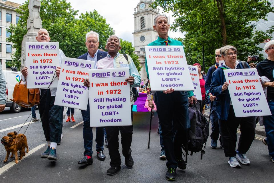 Gay Liberation Front veterans including Peter Tatchell mark the 50th anniversary of the first UK Pride march.