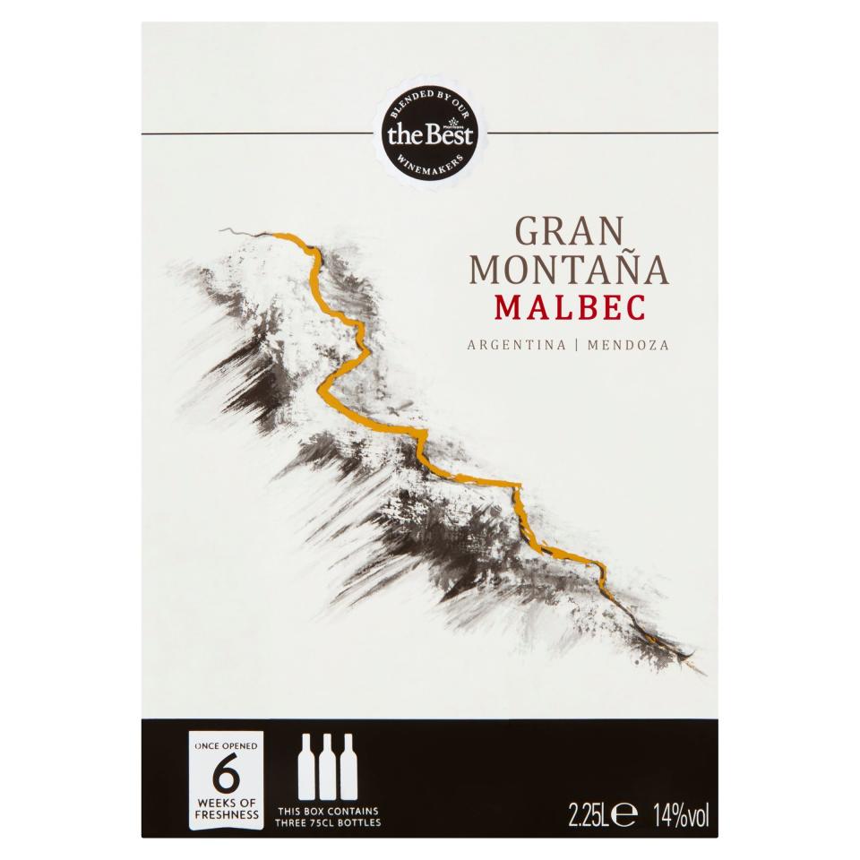 The Best Gran Montana Malbec 2019, Mendoza, Argentina, Morrisons, £20 for 2.5 litres