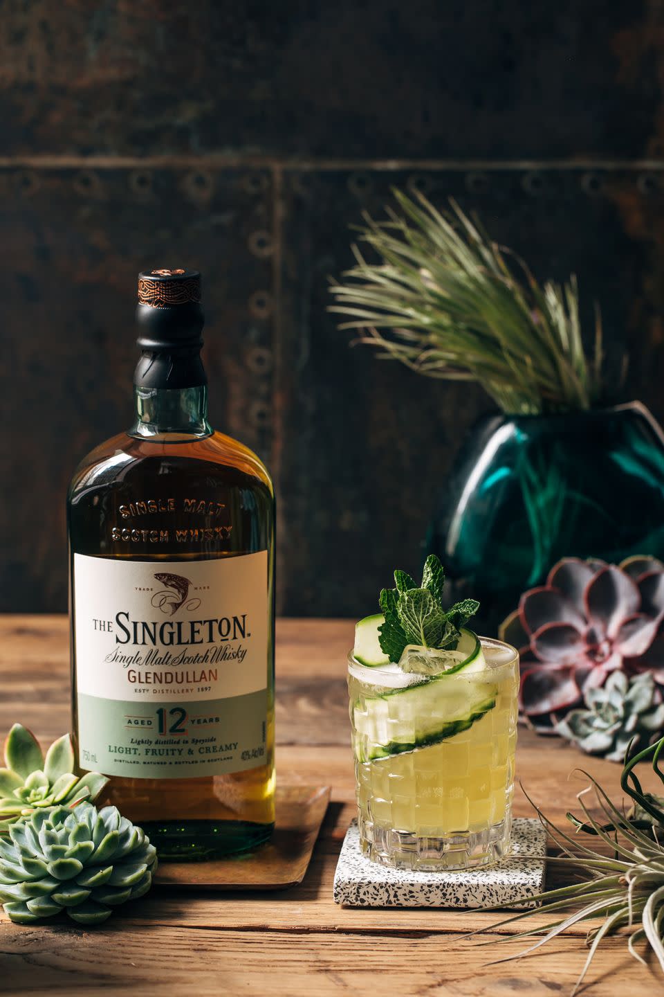 <p><strong>Ingredients</strong></p><p>1.5 oz Singleton 12 year single malt scotch <br>.75 oz lime juice<br>.5 oz simple syrup<br>3 slices of cucumber <br>3 to 4 mint leaves </p><p><strong>Instructions</strong></p><p>Add all ingredients into a shaker, gently muddle the cucumber and mint. Add ice and shake until chilled. Strain into a rocks glass and garnish with cucumber and mint. </p>