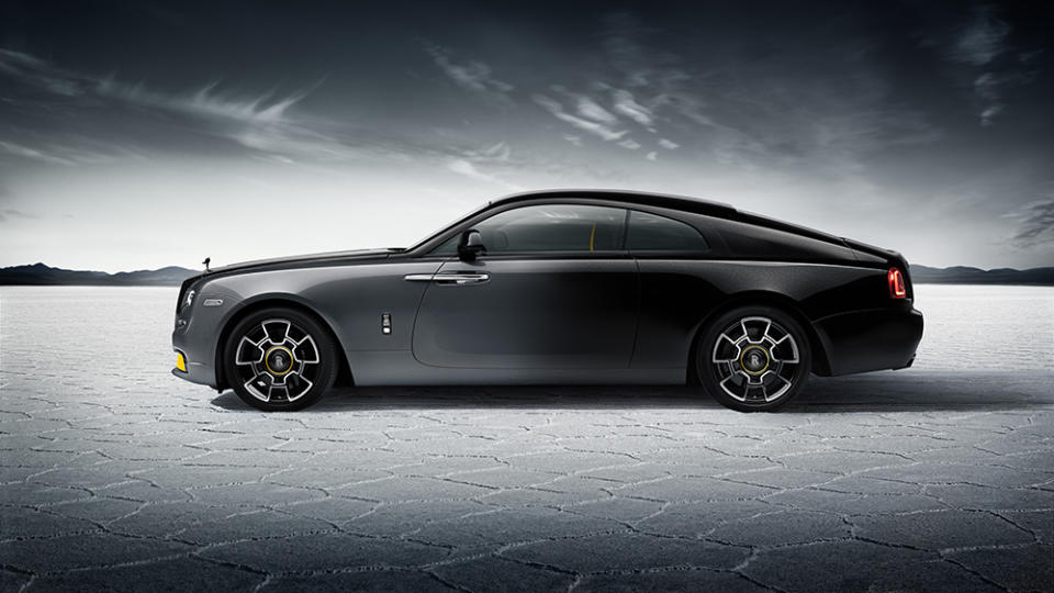 The 2023 Rolls-Royce Black Badge Wraith Black Arrow from the side