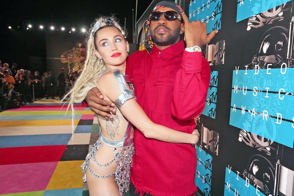 LOS ANGELES, CA - AUGUST 30: Host Miley Cyrus (L) and producer Michael Len Williams II "Mike Will Made It" attend the 2015 MTV Video Music Awards at Microsoft Theater on August 30, 2015 in Los Angeles, California. (Photo by Christopher Polk/Getty Images)