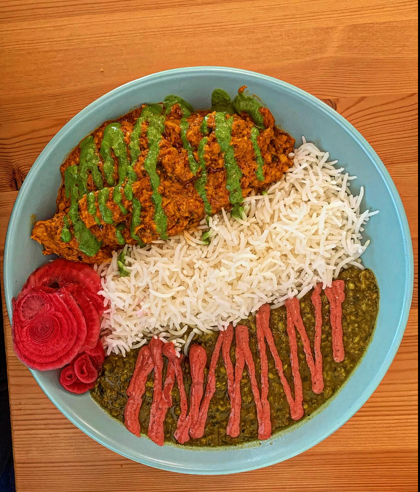 Gujarati dal and chicken tikka masala.