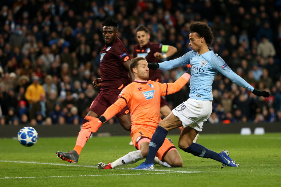 Sane scores his and Man City’s second goal