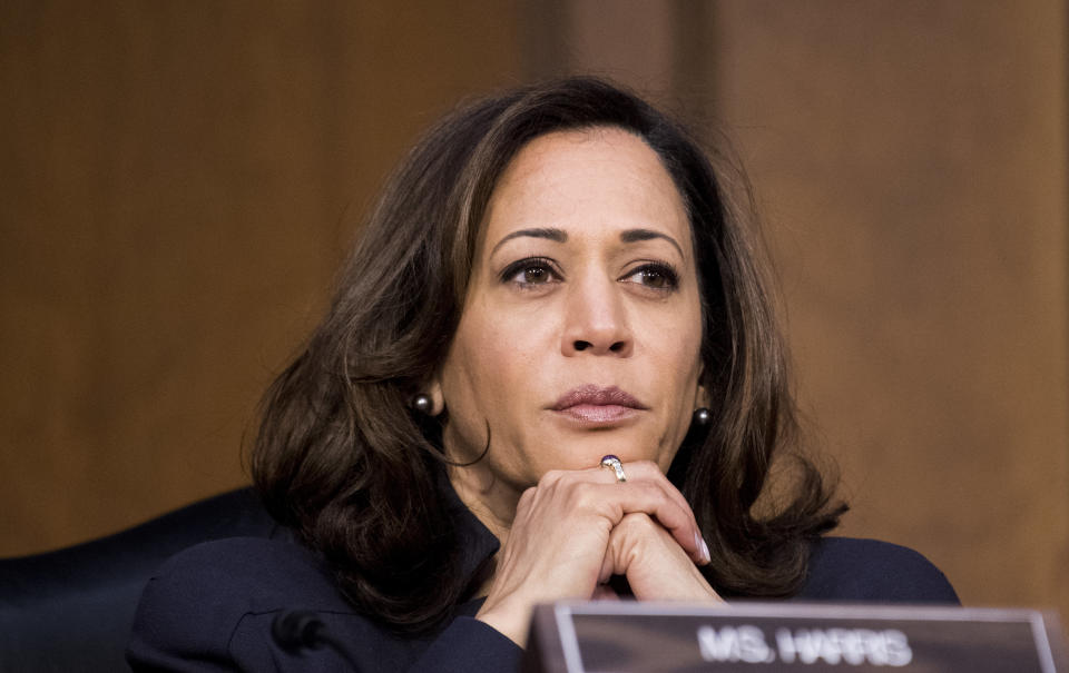 Sen. Kamala Harris (D-Calif.) listens during a Senate Judiciary Committee hearing on homeland security on Jan. 16, 2018. (Photo: Bill Clark via Getty Images)