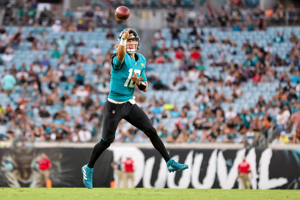 Trevor Lawrence #16 of the Jacksonville Jaguars has fantasy potential