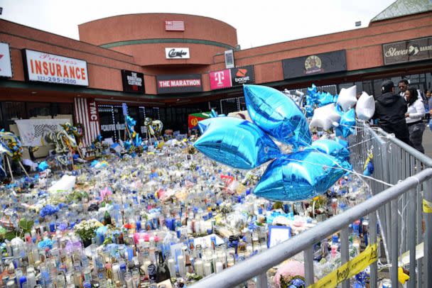 PHOTO: A view of a memorial at The Marathon Clothing Store during Nipsey Hussle's Celebration of Life and Funeral Procession, April 11, 2019, in Los Angeles. (Chelsea Guglielmino/Getty Images)