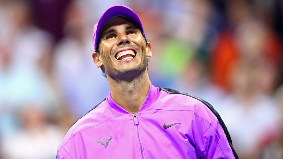 Rafael Nadal smiling after his first round victory at the US Open.