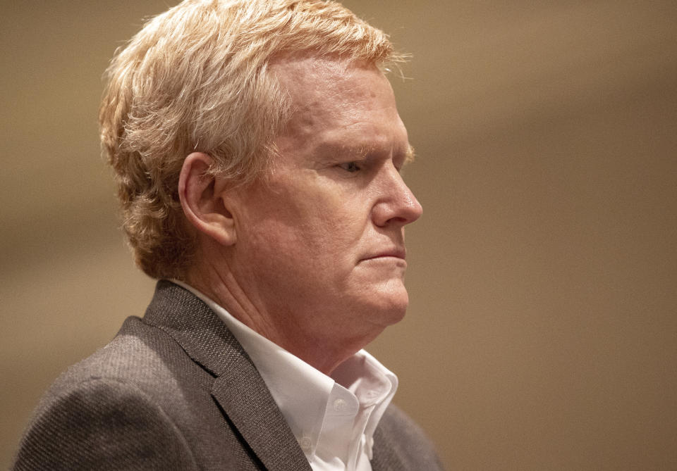 Alex Murdaugh stands in the courtroom at the Colleton County Courthouse in Walterboro, S.C., Thursday, March 2, 2023. Murdaugh was found guilty on two counts of murder in the shooting deaths in June 2021 of his wife Maggie and son Paul. Murdaugh faces 30 years to life in prison without parole when he is sentenced. (Andrew J. Whitaker/The Post And Courier via AP, Pool)