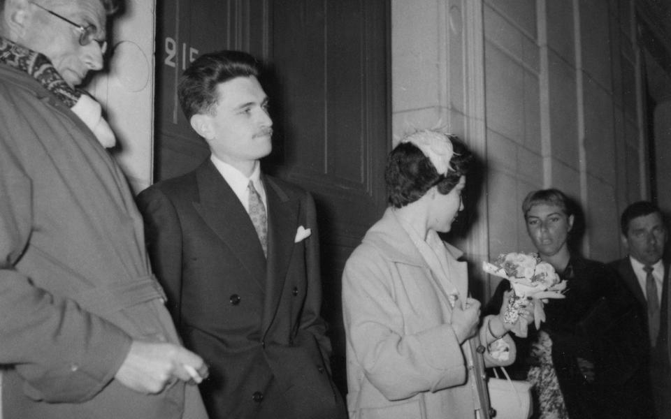 Samuel Beckett, foreground, performing best man duties to Stephen James Joyce at his wedding - Sean Sweeney/Reading University