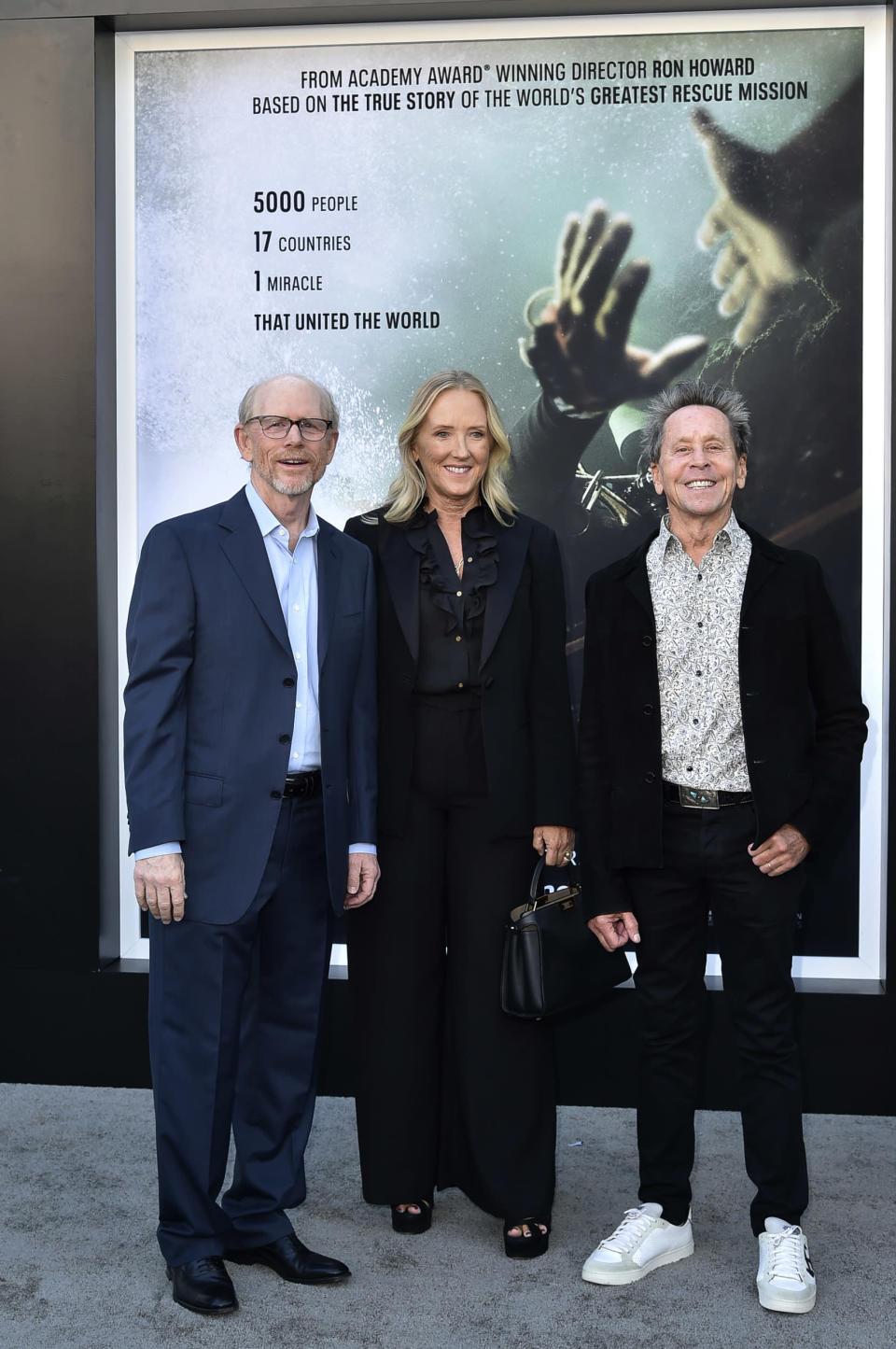 Ron Howard, Jennifer Salke and Brian Grazer, from left, arrive at the premiere of "Thirteen Lives" on Thursday, July 28, 2022, at Regency Village Theatre in Los Angeles. (Photo by Richard Shotwell/Invision/AP)