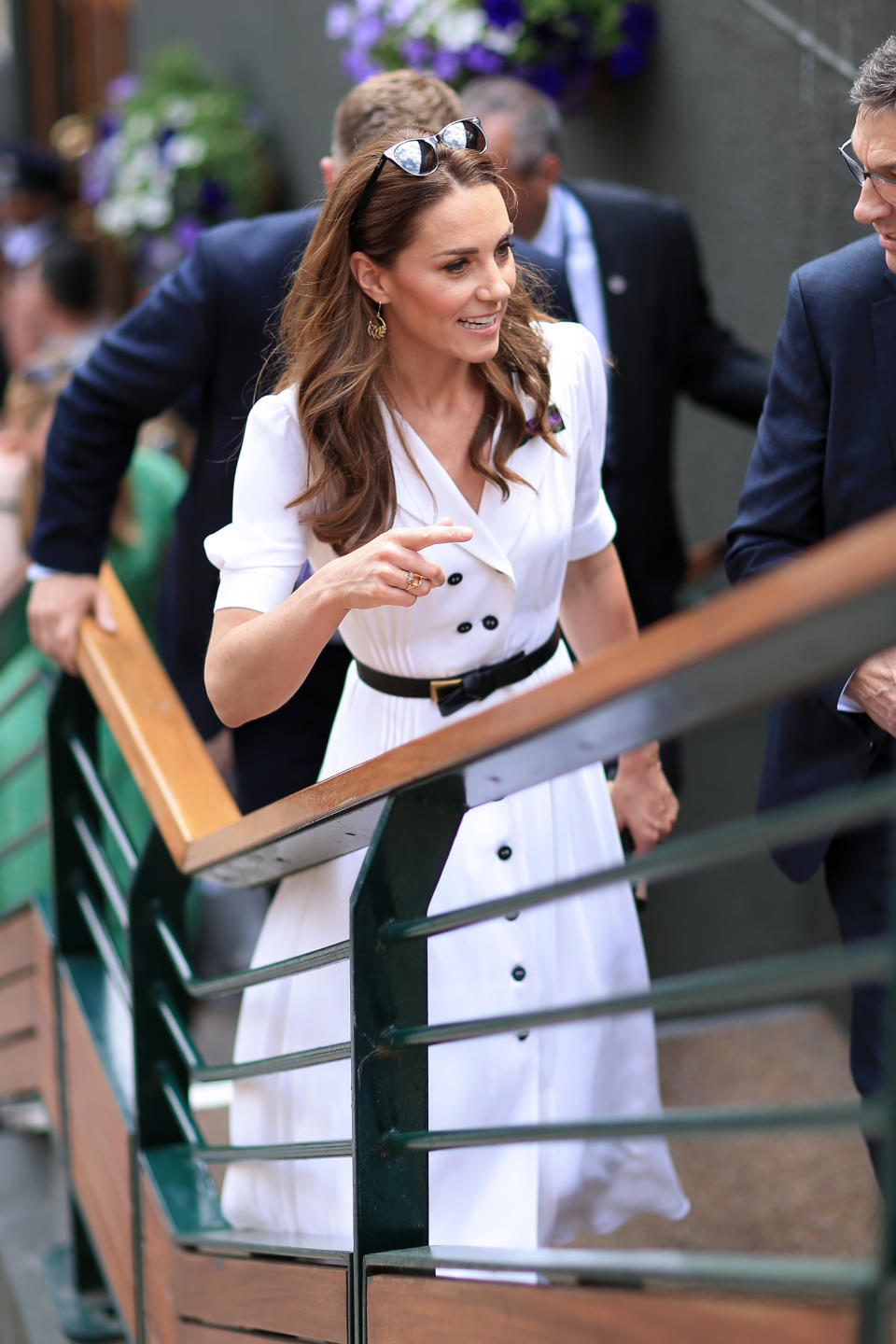 LONDON, ENGLAND - JULY 02: Catherine, Duchess of Cambridge is surrounded as she arrives for Day 2 of The Championships - Wimbledon 2019 at the All England Lawn Tennis and Croquet Club on July 2, 2019 in London, England. (Photo by Simon Stacpoole/Offside/Getty Images)