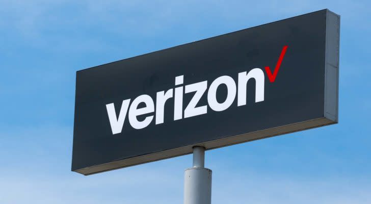 Verizon (VZ) Wireless sign and trademark logo.