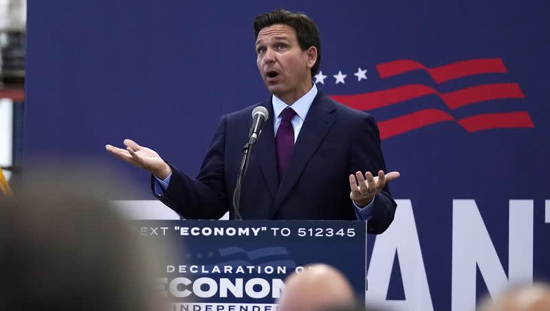 Republican presidential candidate Florida Gov. Ron DeSantis speaks during a campaign event, Monday, July 31, 2023, in Rochester, N.H.