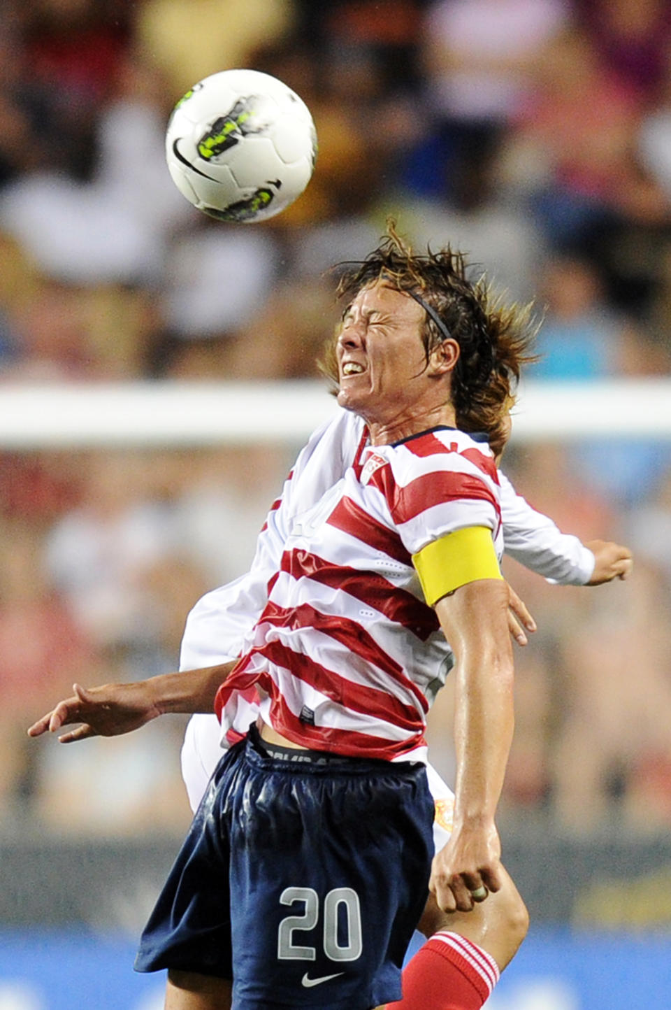 Abby Wambach heads the ball during the game against China at PPL Park on May 27, 2012, in Chester, Penn. The U.S. won 4-1. (Photo by Drew Hallowell/Getty Images)
