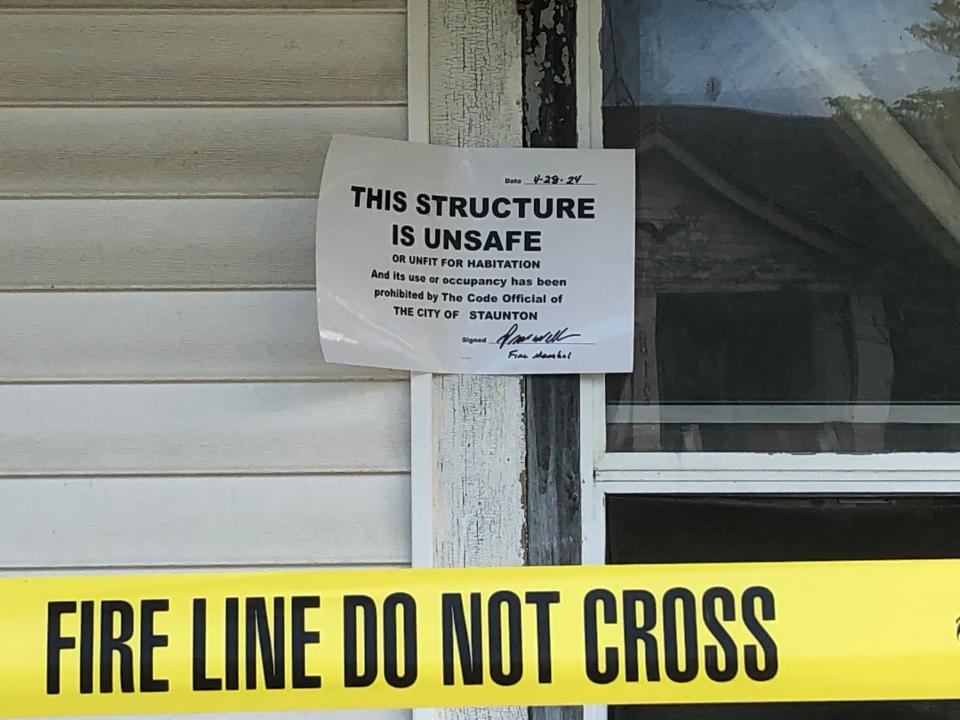 The City of Staunton deemed a home on Sudbury Street unsafe following a fire on Sunday, April 28, 2024.