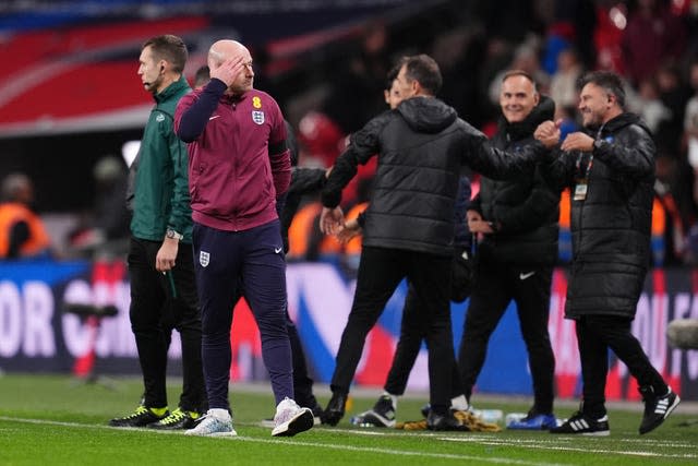 England interim boss Lee Carsley scratches his head after the loss to Greece