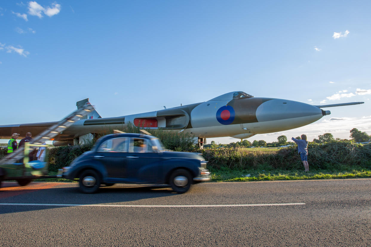 The scene at Wellesbourne Airfield where a Vulcan bomber plane slipped off the runway. (swns)