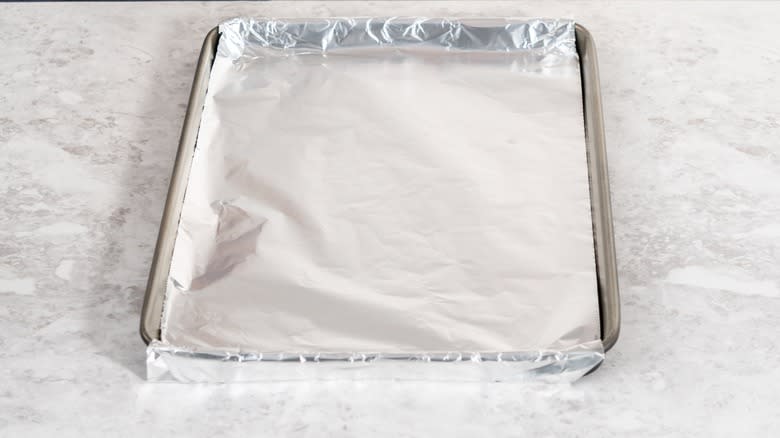 Aluminum foil-lined baking sheet