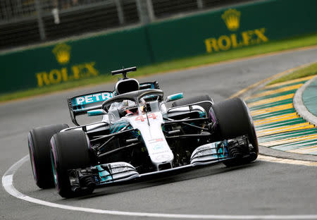 Formula One F1 - Australian Grand Prix - Melbourne Grand Prix Circuit, Melbourne, Australia - March 24, 2018 Mercedes' Lewis Hamilton in action during qualifying REUTERS/Brandon Malone