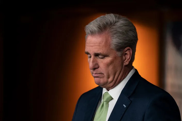 House Minority Leader Kevin McCarthy of California speaks during his weekly press conference at the US Capitol on November 21, 2019 in Washington, DC.