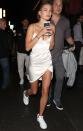 <p><strong>Who:</strong> Hailey Baldwin</p><p><strong>Affordable Fashion Find: Meshki</strong> satin dress, $48, meshki.com.</p><p><a rel="nofollow noopener" href="https://www.meshki.com.au/products/estella-satin-mini-dress-ivory" target="_blank" data-ylk="slk:SHOP;elm:context_link;itc:0;sec:content-canvas" class="link ">SHOP</a><br></p><p><strong>Why We Love It: </strong>To tone down a satin little white dress, the model paired the look with white sneakers. At under $50, the combo makes for the perfect day-to-night look. </p>