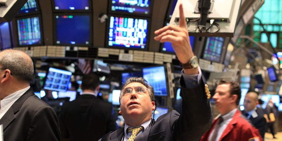 A trader on the stock exchange floor.