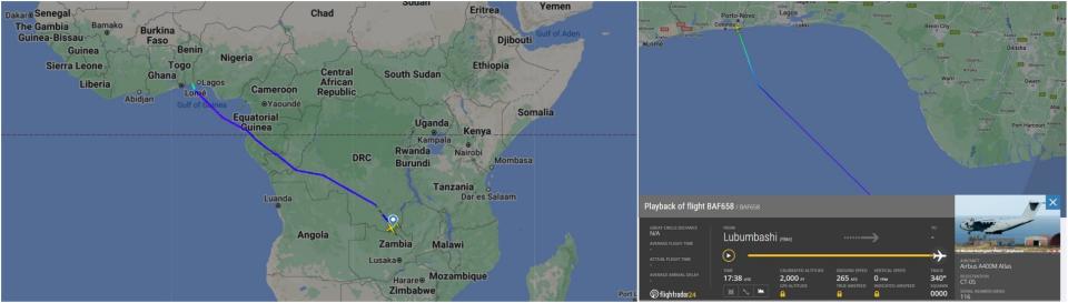 <span>Capture d'écran prise sur le site de suivi Flightradar24 le 11 juin 2024 </span>