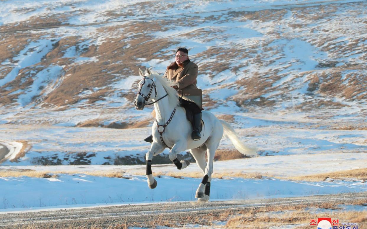 Kim Jong-un gallops through the first snows on Mount Paektu - REUTERS