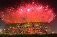 <p>China's National Stadium erupted in red fireworks as the host country celebrated the opening ceremony for the 2008 Summer Olympics. </p>