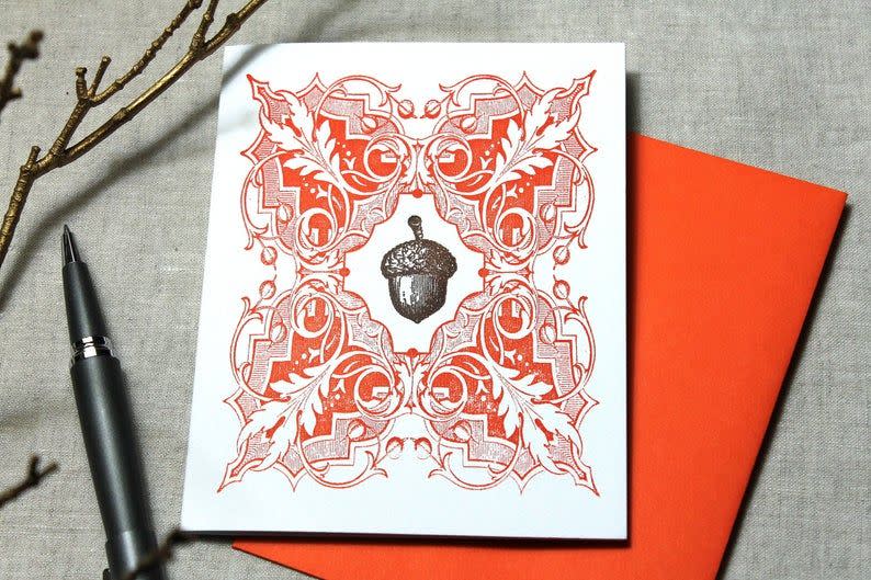 8) Thanksgiving Acorn Letterpress Card