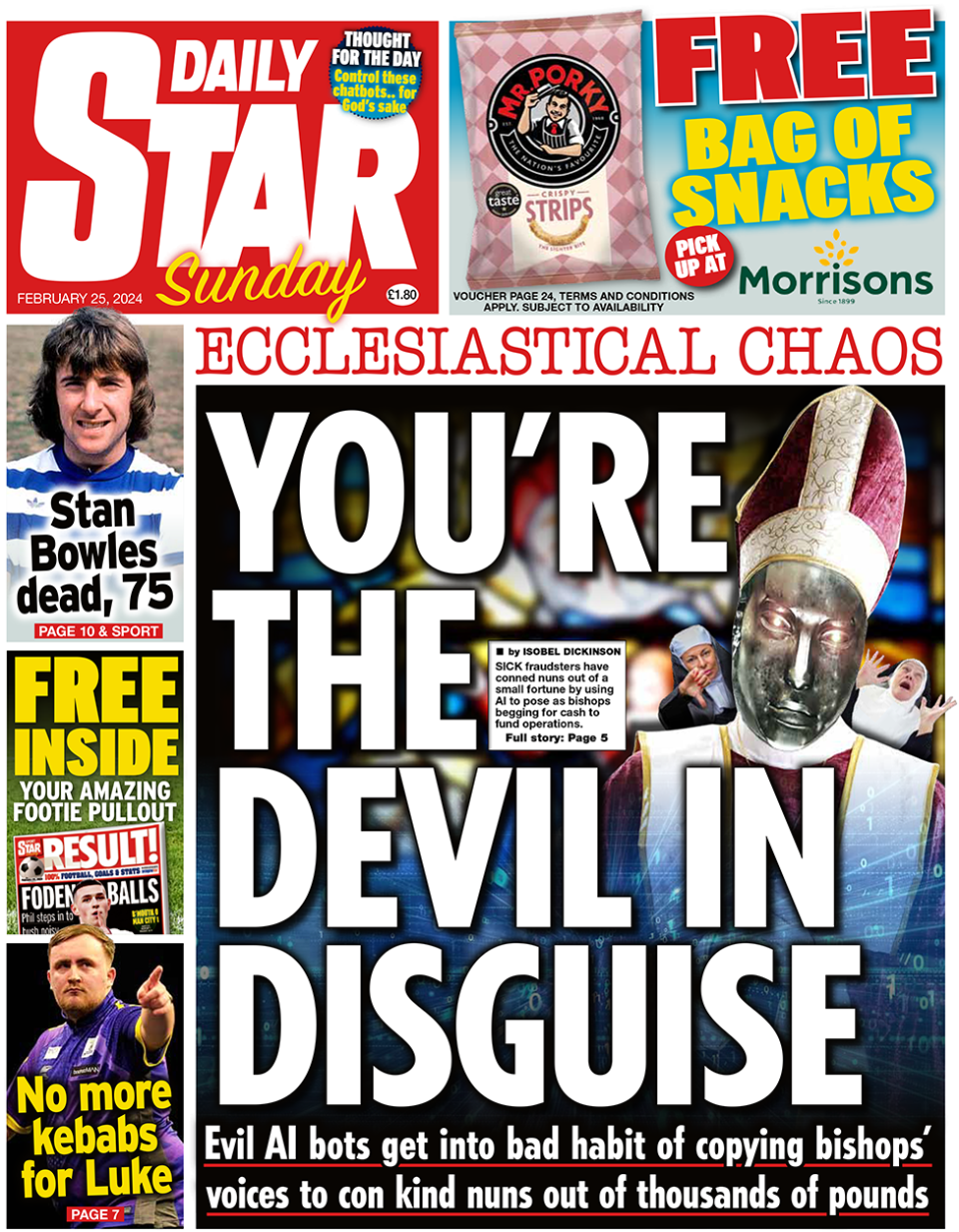 The front page of the Daily Star on Sunday