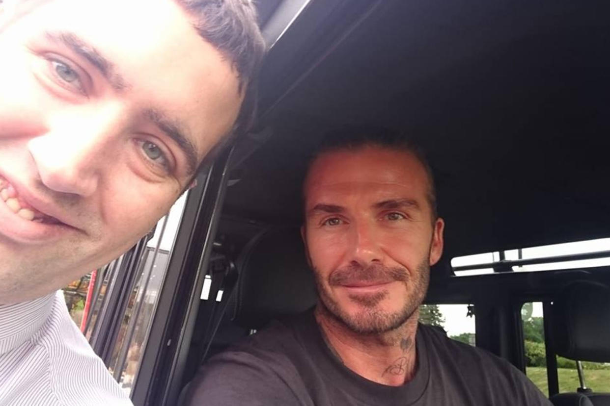 Say cheese: David Beckham was spotted at the drive-through: Facebook/ Philip Moulton